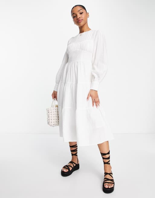 Urban Revivo - Robe mi-longue à volants - Blanc