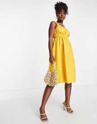 Urban Revivo ruched bodice midi dress in yellow - ASOS Price Checker