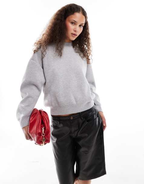 Urban Revivo round neck balloon sleeve knitted jumper in light grey marl - view 1