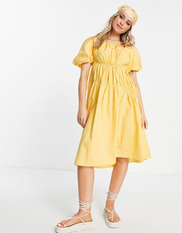 Urban Revivo ruched front midi dress in yellow