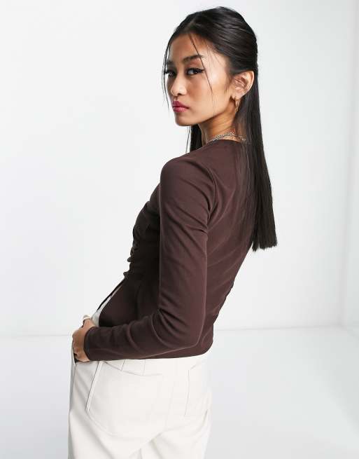 Urban Revivo ruched side top in brown