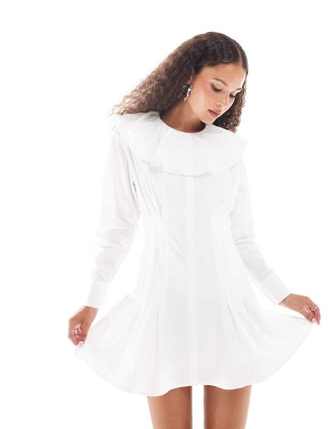 Urban Revivo ruffle circle collar mini dress in white - view 1