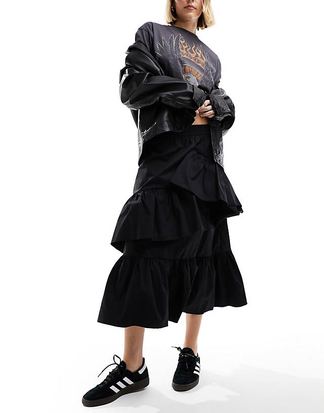 Urban Revivo - ruffle detail maxi skirt in black