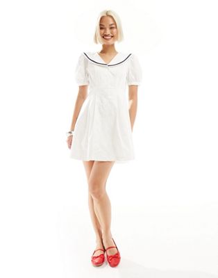 Urban Revivo sailor collar mini smock dress in white