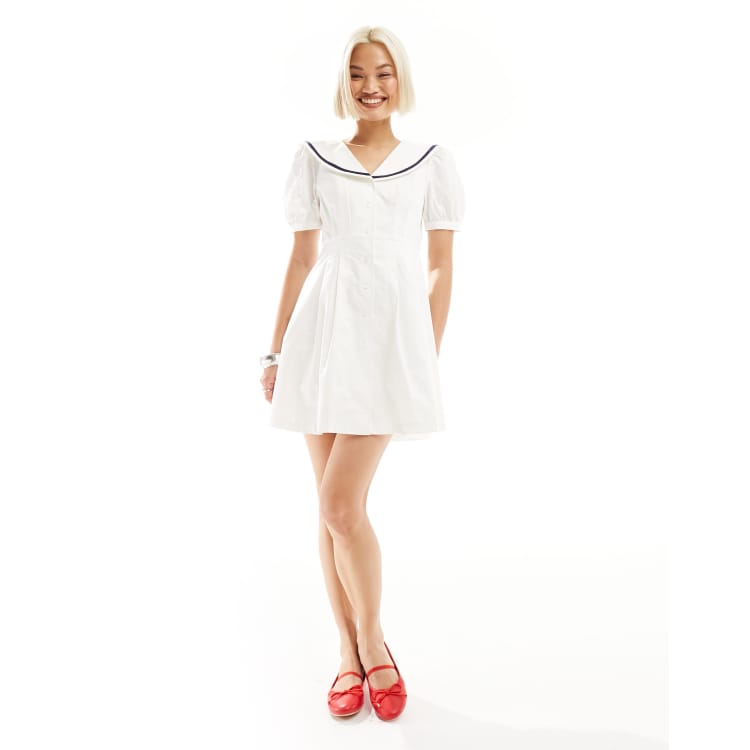 Urban Revivo sailor collar mini smock dress in white | ASOS