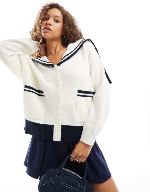 Urban Revivo sailor detail oversized cardigan in white