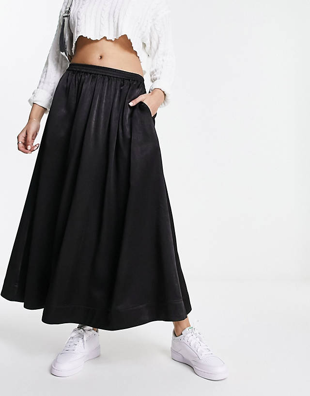 Urban Revivo - satin maxi skirt in black