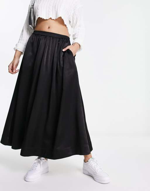 Monki Taffeta Maxi Skirt In Black ASOS, 54% OFF