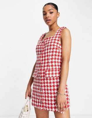 Urban Revivo scoop neck mini dress in red check  - ASOS Price Checker