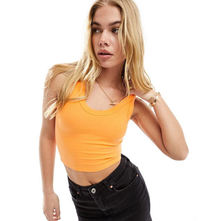 Urban Revivo long sleeve ruched glitter cropped top in orange レディース - その他