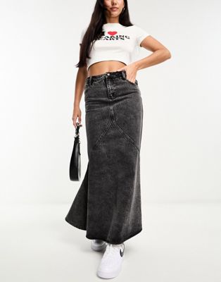 Urban Revivo seam detail denim midi skirt in washed black - ASOS Price Checker