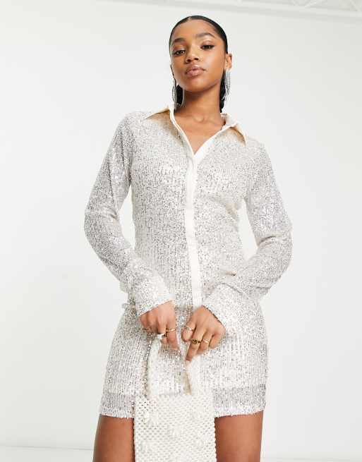 Silver sequin cheap shirt dress