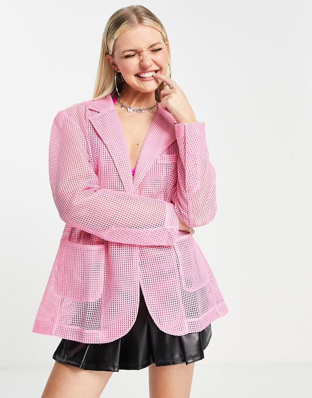 Urban Revivo sheer mesh blazer in pink