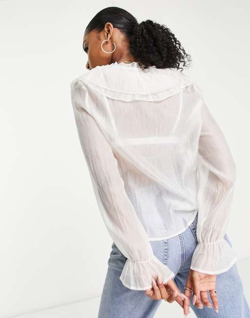 White blouse sale sheer sleeves