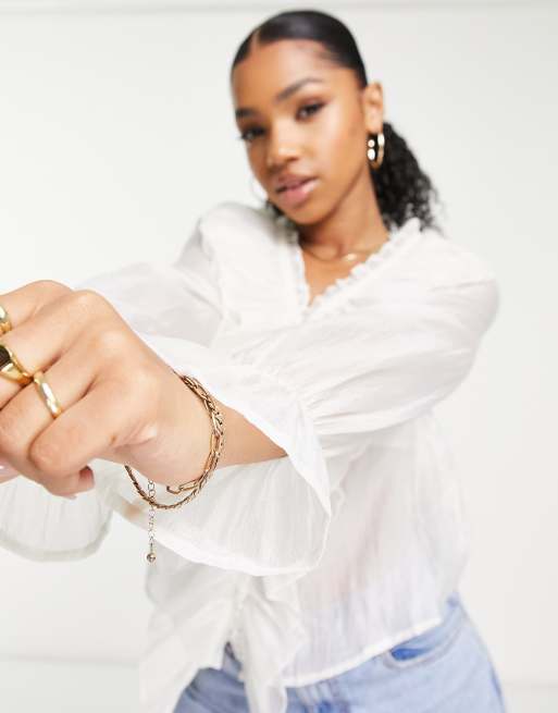 White sheer ruffle store blouse