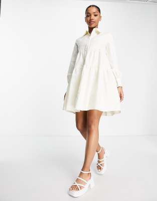 Urban Revivo shirt mini dress in white