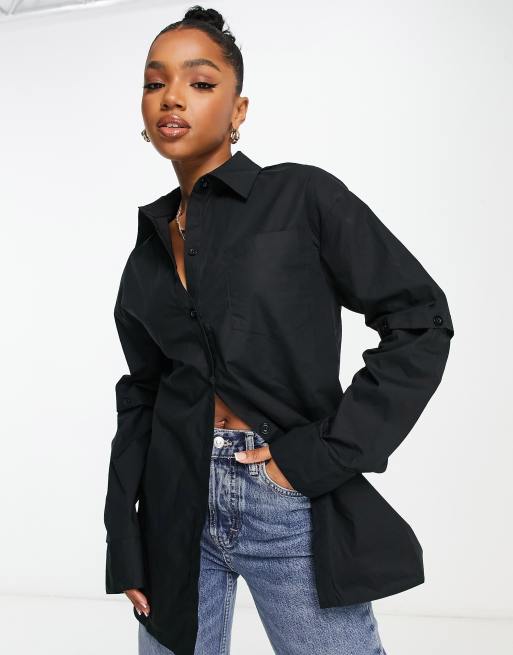 Urban Revivo shirt with detachable sleeves in black | ASOS