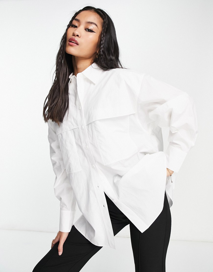 Urban Revivo shirt with large pocket detailing in white