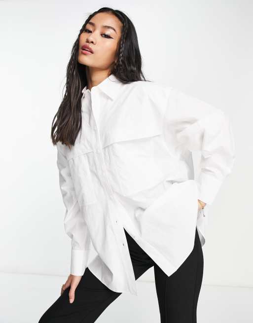 Urban Revivo shirt with large pocket detailing in white | ASOS