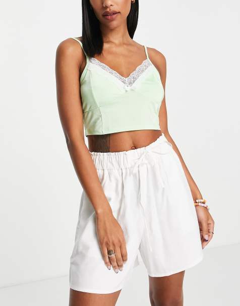 VILA regular high waist casual short met linnen ecru