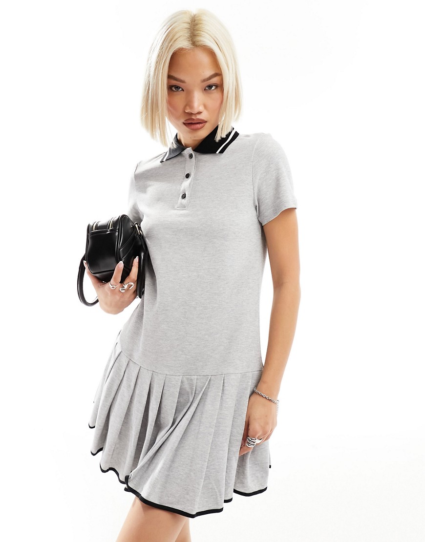 Urban Revivo short sleeve pleated skirt mini dress in grey