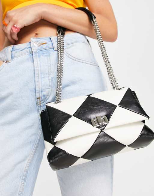 Urban Revivo shoulder bag in black and white diamond ASOS
