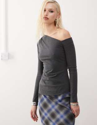 Urban Revivo slinky off-shoulder top in heather grey