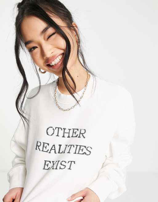 Urban Revivo slogan sweatshirt in white, 4 of 4