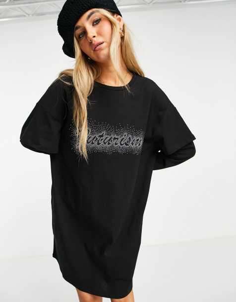 Urban Revivo slogan t-shirt mini dress in black - view 1