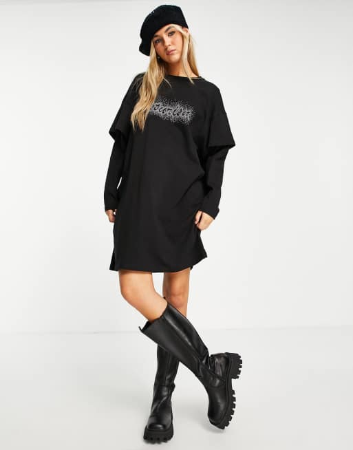 Urban Revivo slogan t-shirt mini dress in black | ASOS