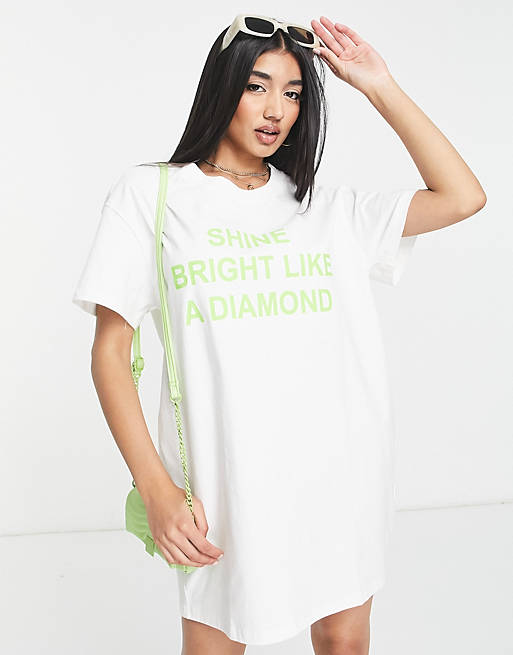 Urban Revivo slogan t-shirt mini dress in white