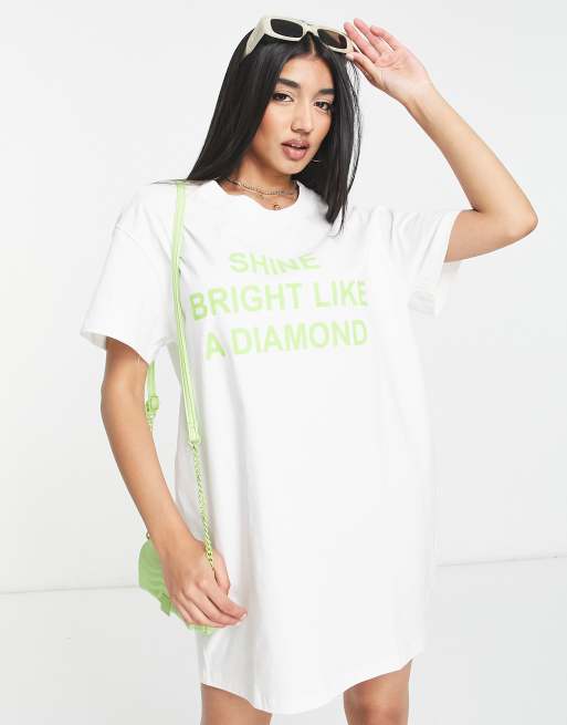 White slogan store t shirt dress