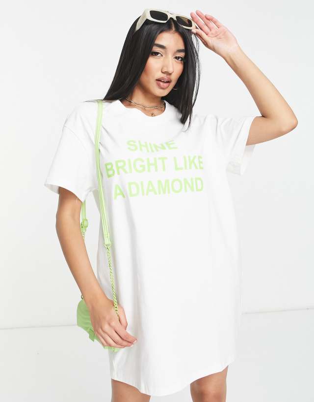 Urban Revivo slogan T-shirt mini dress in white