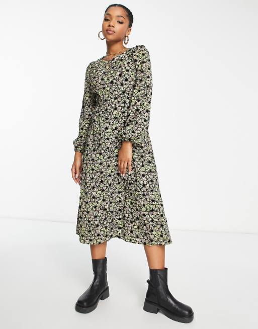 Dark floral 2024 midi dress urban