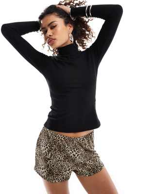 Urban Revivo Urban Revivo soft high neck long sleeve top in black