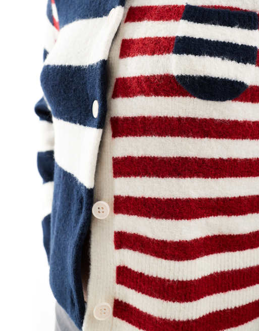 Urban Revivo spliced stripe button up cardigan in multi, 3 of 4