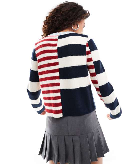 Urban Revivo spliced stripe button up cardigan in multi, 4 of 4