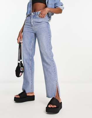 Urban Revivo split hem mom jeans in blue