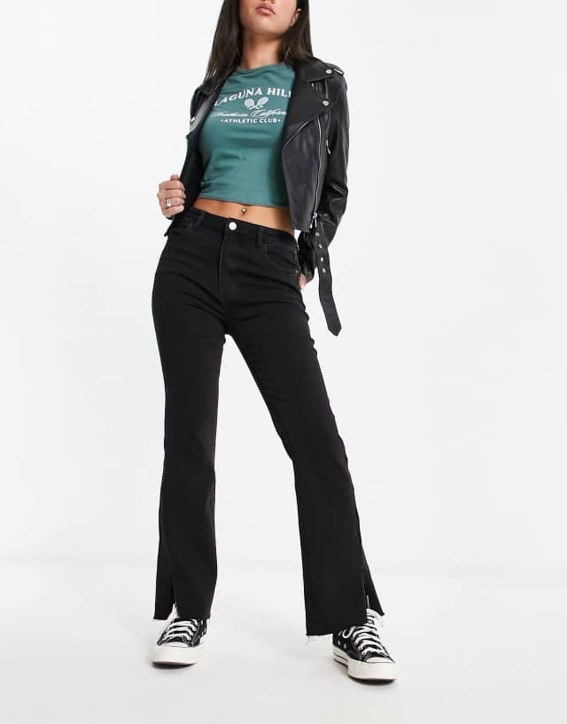 Urban Revivo - split hem slim leg jeans in black