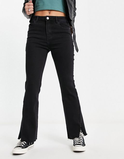 Dr Denim Macy flare jeans with ripped knees in black