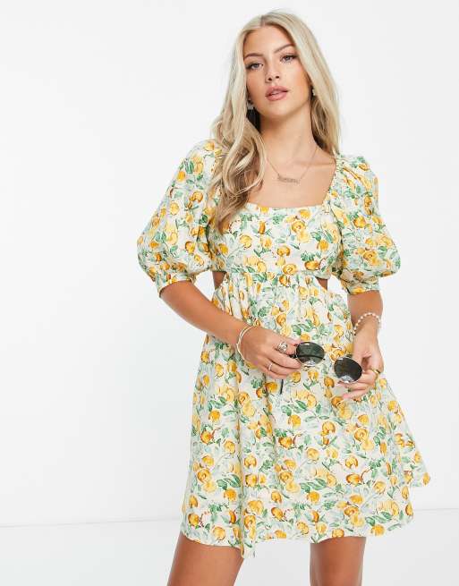 Urban Revivo square neck mini dress in floral print | ASOS
