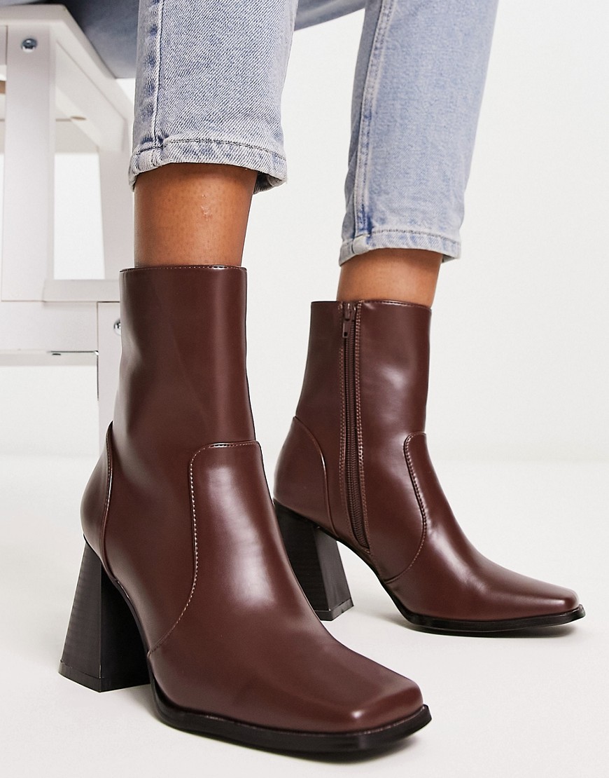 Urban Revivo square toe heeled boots in brown