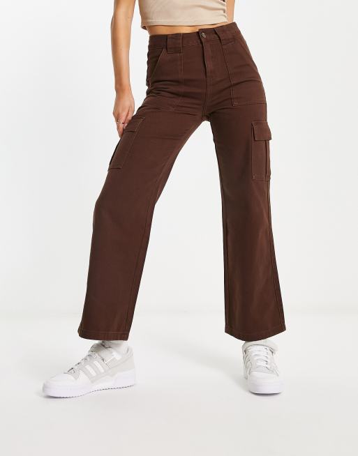 Urban Revivo straight leg cargo denim jeans in burgundy | ASOS