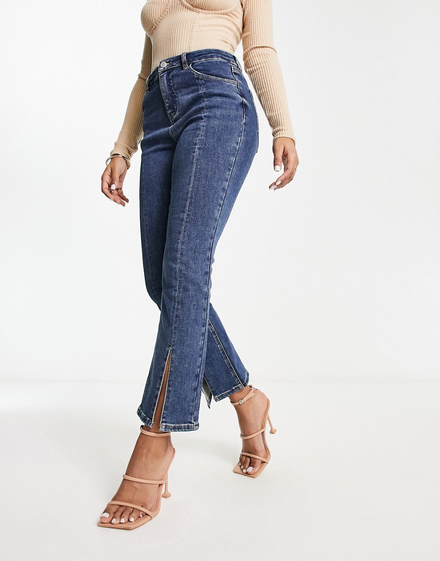 Urban Revivo straight leg front seam detail denim jeans in indigo blue