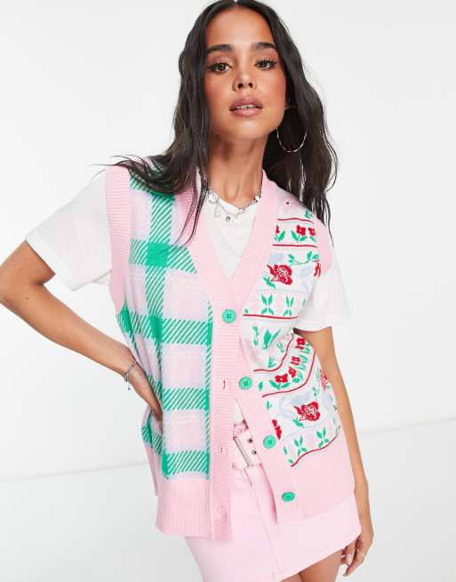 Urban Revivo – Strickpullunder in Rosa mit Karomuster