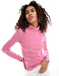 [Urban Revivo] Urban Revivo stripe funnel neck polo neck top in red and white 6 RED STRIPED