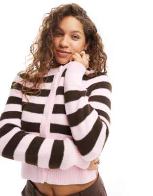 Shop Urban Revivo striped boxy cardigan in pink and brown Online – Trendy & Affordable Fashion