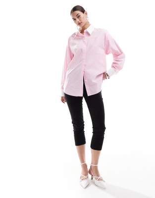 Urban Revivo Striped Boyfriend Shirt In Pink And White