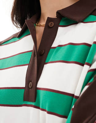 Urban Revivo striped collegiate mini polo shirt dress in green