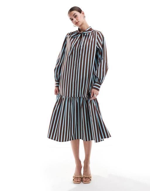 Urban Revivo striped longline bow detail midaxi dress in blue